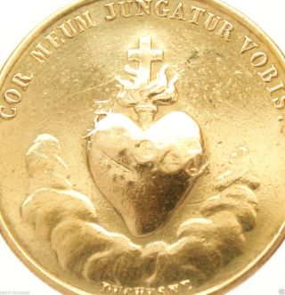 Sacred Heart Of Mary - Antique Bronze Medal Pendant Signed Fauconnier & Duchesne photo