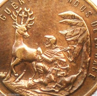Saint Hubert With Holy Deer & Saint Rochus W/ Dog - Antique Medal Pendant photo