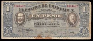 1915 1 Pesos Note Mexican Money Bill Billete Mexico De La Revolucion Chihuahua photo
