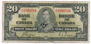 1937 Canada 20 Dollars Note ' Coyne/towers ' photo