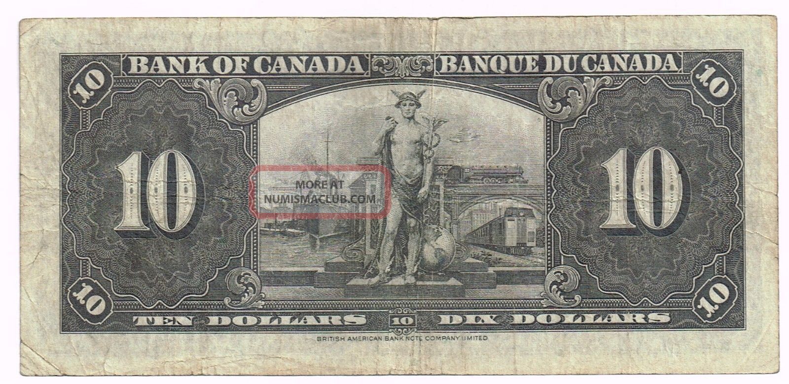 1937 Canada 10 Dollars Note Gordon towers 1937-canada-10-dollars-note-gordon-towers