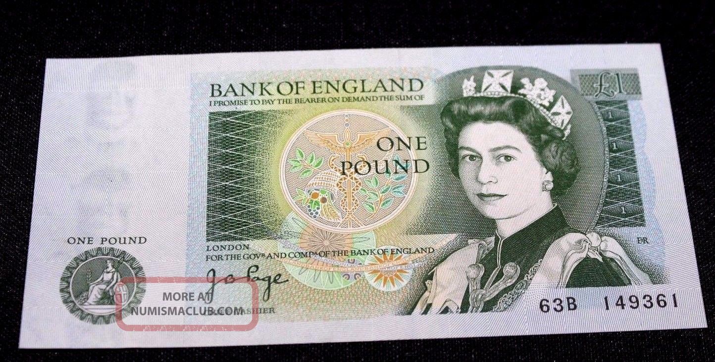 1970s Bank Of England One Pound Banknote Sn 63b 149361 Uncirculated Europe photo