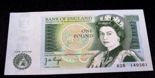 1970s Bank Of England One Pound Banknote Sn 63b 149361 Uncirculated photo