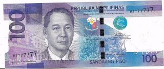 Philippine: 100 Pesos Ngc 2014 Pnoy - Tetangco Solid Serial Ht777777 photo