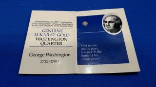 Commemorative 14k Solid Gold George Washington Quarter Card - 9mm.  3.  36gr photo