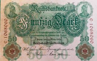 1906 50 Mark F Germany Vintage Paper Money Banknote Currency Antique Old Rare photo
