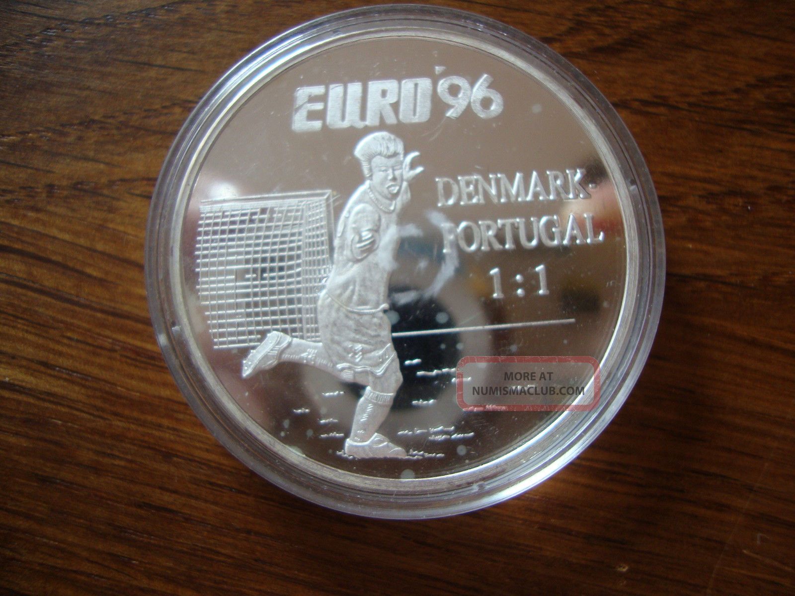 R309 Silver Medal European Football Championship 1996 Denmark - Portugal 1:1 Exonumia photo