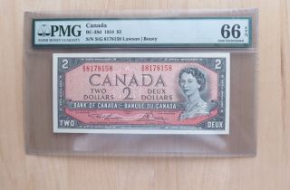 1954 Canada $2 Dollars Bc - 38d Pmg 66 Epq Lawson/bouey Low Pop photo