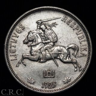 Silver Coin Lithuania 5 Litai 1925 Horserider Km 78 photo