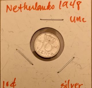 Netherlands 1948 Silver 10 Cent Coin photo