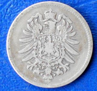 . 900 Silver 1874 - D Germany Empire Mark Imperial Eagle Circ Munich 326 photo