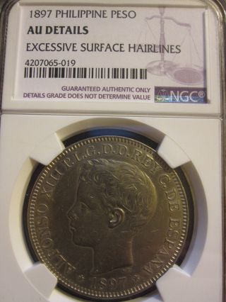 Philippines - 1897 Large Silver Peso (ngc Au Details) photo