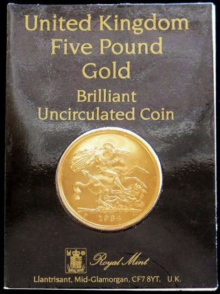 1984 Gold Great Britain 5 Pounds St.  George Coin Brilliant Unc.  - Cache photo