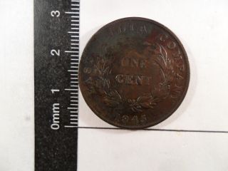 1845 1 Cent Coin Straits Settlements Km - 3 photo
