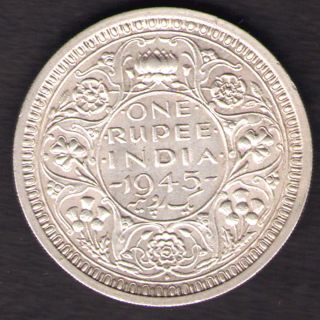 British India - 1945 - George Vi One Rupee Silver Coin Ex - Rare photo
