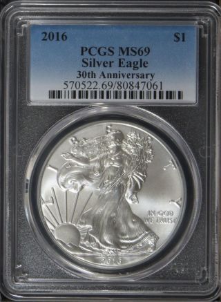 2016 1oz.  999 Silver American Eagle Pcgs Ms69 30th Anniversary photo