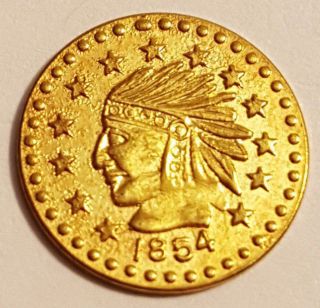 1854 California Gold Coin Indian Head Bear 50c Half Dollar Size Token Rare photo