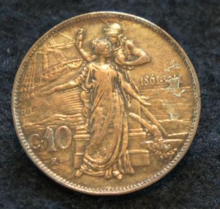 1911r Italian 10 Centesimi Ef Old Collectible Coin photo