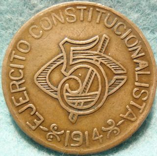 1914 Mexico Xf Chihuahua 5 Centavos Scarce Mexican - Revolution Coin photo