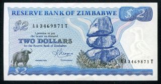 Zimbabwe 2 Dollars 1983 P - 1b Ef Signature: K.  Moyana Circulated Banknote photo