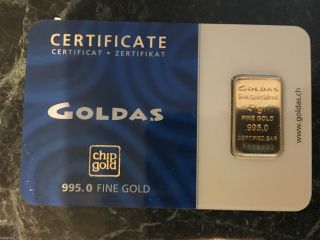 Goldas Switzerland Five Gram 5g Gold Bar In Certicard Assay Card photo