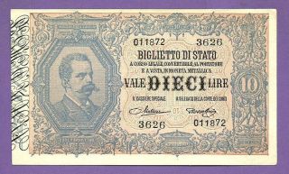 [an] Italy 10 Lire 1888 (1923) Sign Maltese&rossolini P20 Very Rare In Unc - photo