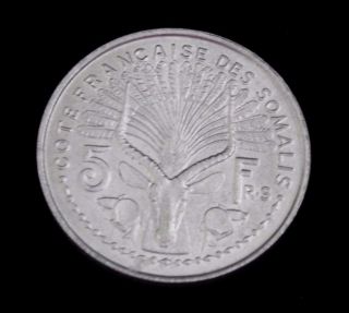 1959 French Somaliland 5 Francs Coin Km 10 Unc photo