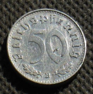 Old Coin Of Nazi Germany 50 Reichspfennig 1939 B Vienna Swastika World War Ii photo