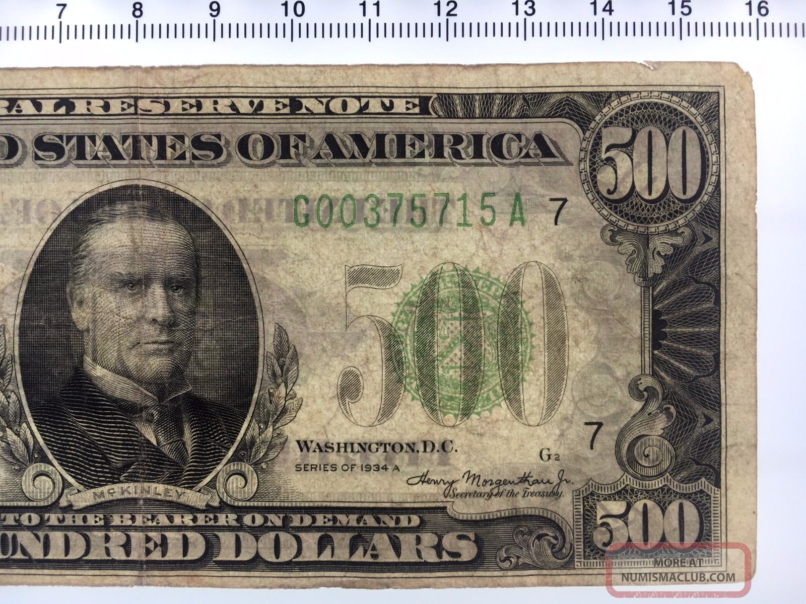 Us 1934 - A Five Hundred Dollar $500 Federal Reserve Note Chicago Small Size Notes photo