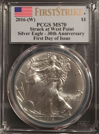 $1 2016 - (w) Silver Eagle 30th Anniversary Struck @ West Point Pcgs Ms70 Fdi photo