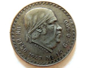 1947 Mexican Un Peso Silver Uncirculated Coin photo