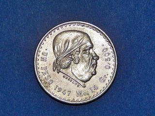 1947 50 Silver Coin Mexican Un Peso - Old Jose Maria Morelos Silver Round photo