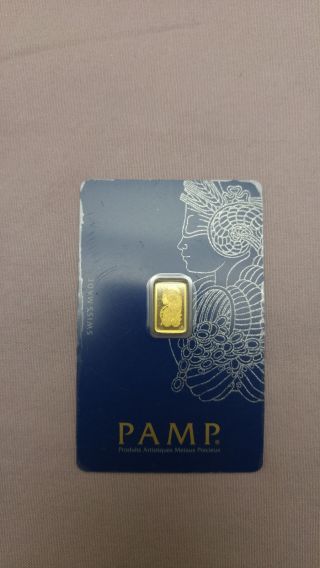 1 Gram 999.  9 Fine Gold Bar - Pamp Suisse Lady Fortuna In Assay Card photo