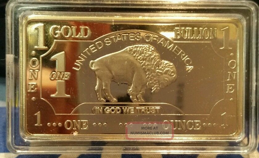 1 Troy Ounce Gold Buffalo Bar 100 Mills Clad 999 24k Fine Bullion Bar 