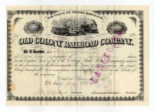 1889 Old Colony Railroad Company Stock Certificate photo