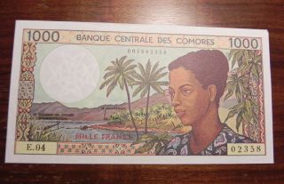 Comoros Islands 1000 Francs 1984 France Unc Rare Bill Africa Money Note photo
