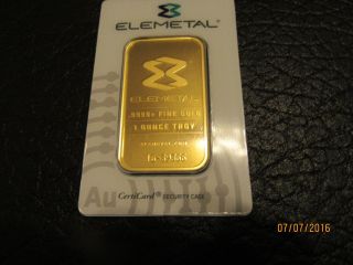 Elemetal 1 Troy Oz.  9999 Fine Gold Bar Made In Usa photo