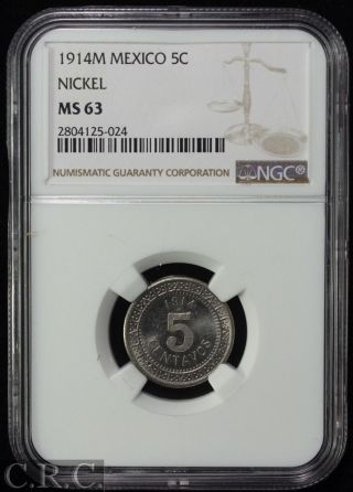 Mexico 5 Centavos 1914 - M Nickel Ngc Ms63 – Bu photo
