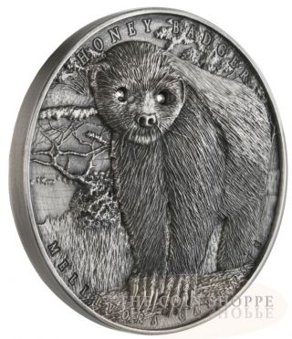 Honey Badger Brave Animals 2015 2 Oz Pure Silver Coin High Relief Swarovski photo