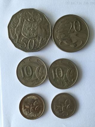 Australia 1 Dollar (93) 50 Cents (83) 20 Cents (79) 10 Cents (67) 5 Cents (68) photo