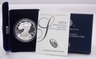 2015 W Silver American Eagle 1 Oz.  999 Proof Coin W/ Box & photo