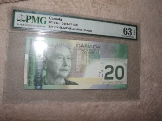 Canada Bc - 64a - I $20 Note 2004 - 07 Art Pmg 63 Epq L@@k photo