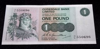 1972 Scotland Clydesdale Bank Limited One Pound Banknote Prefix D/l 550696 Unc photo