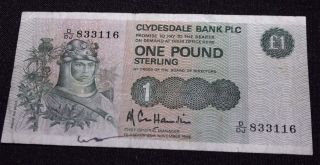1985 Scotland Clydesdale Bank Limited One Pound Banknote Prefix D/dj 833116 photo