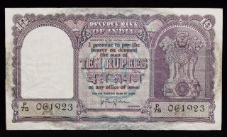 1949 - 1957 India 10 Ten Rupees Banknote P 39b photo