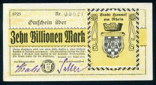 Honnef Stadt 10 Billionen Mark 20/9/1923 Ef Keller 2443.  U photo