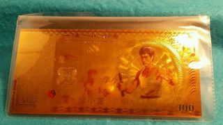 Bruce Lee 24k Gold Banknote 100 Rmb Chinese Star Jeet Kune Do Souvenir photo