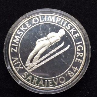 Yugoslavia Silver Proof Coin 84 Sarajevo Olympic 500 Dinar 1983 Ski Jumper H70 photo