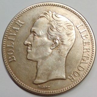 Venezuela Silver Coin Gram 25,  5 Bolivares 1936 (high 3) photo