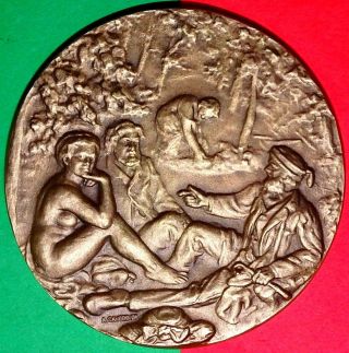 French Painter / Manet/ Luncheon On The Grass / Bronze Medal By A.  Viseu photo